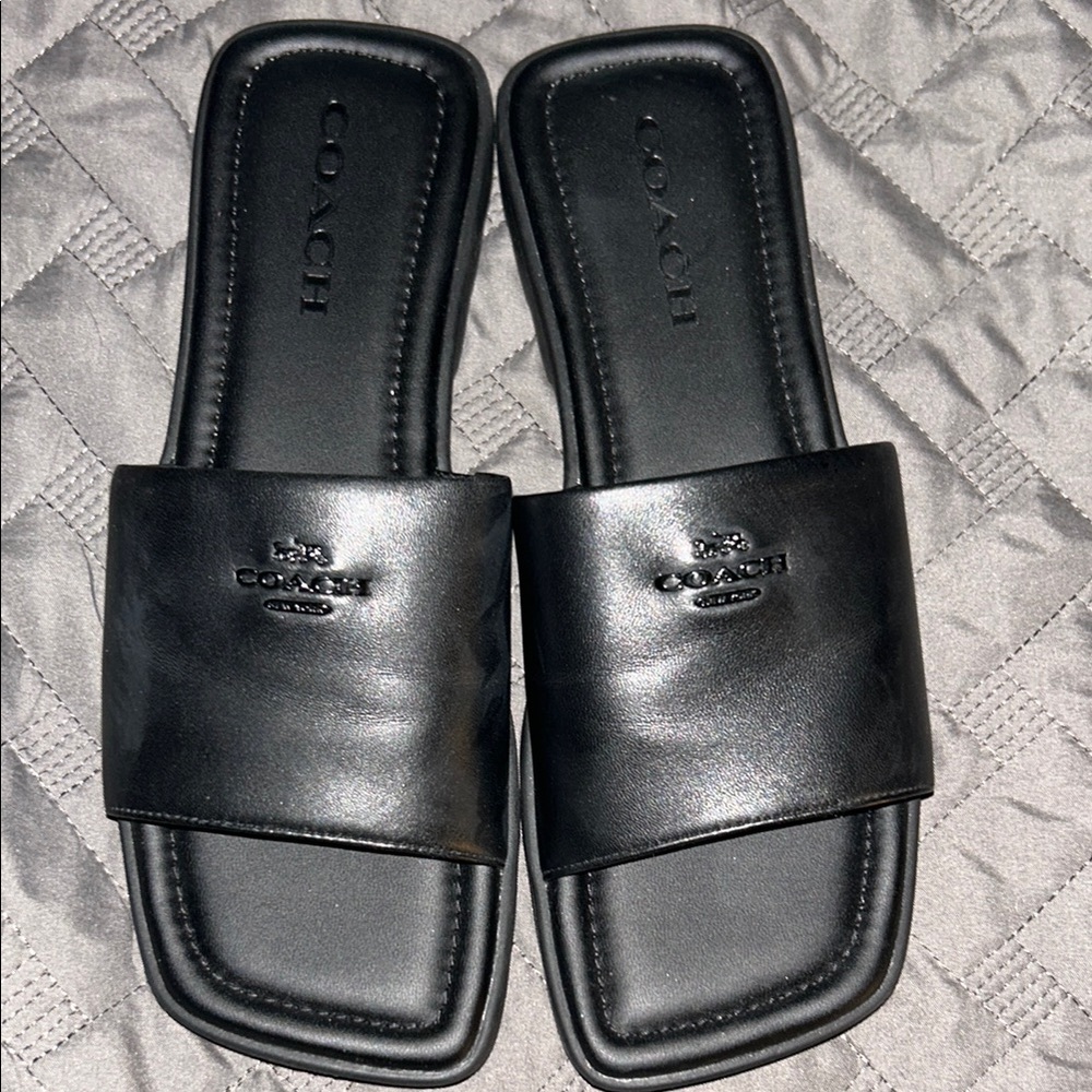 Coach Fiona Signature Logo Leather Sandal Slide Womens US8 Black